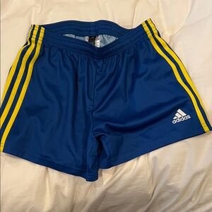 Adidas Blue Shorts with Yellow Stripes